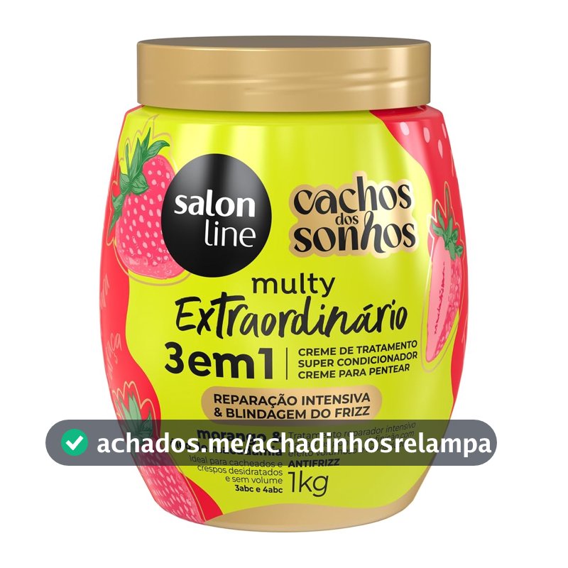 Salon Line, Creme de Tratamento 3 em 1, Multy Extraordinário, Cachos dos Sonhos, Morango e Óleo de Macadâmia, Vegano - Para Cabelos Cacheados e Crespos, 1kg