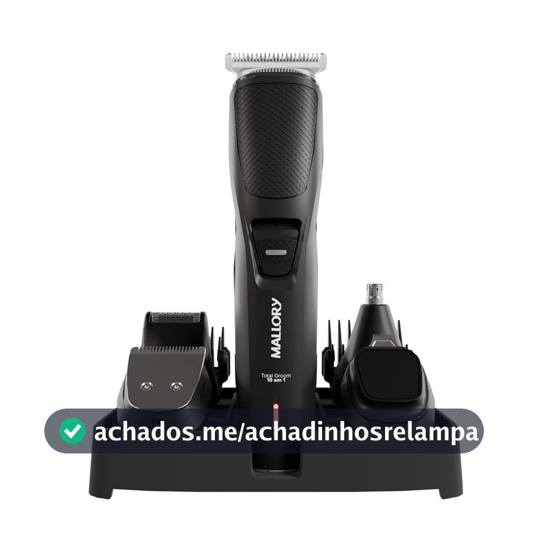 Aparador de Pelos Mallory Total Groom – 16 em 1, Multifuncional, Lâminas em Aço Cromo, Base Suporte e USB – Bivolt
