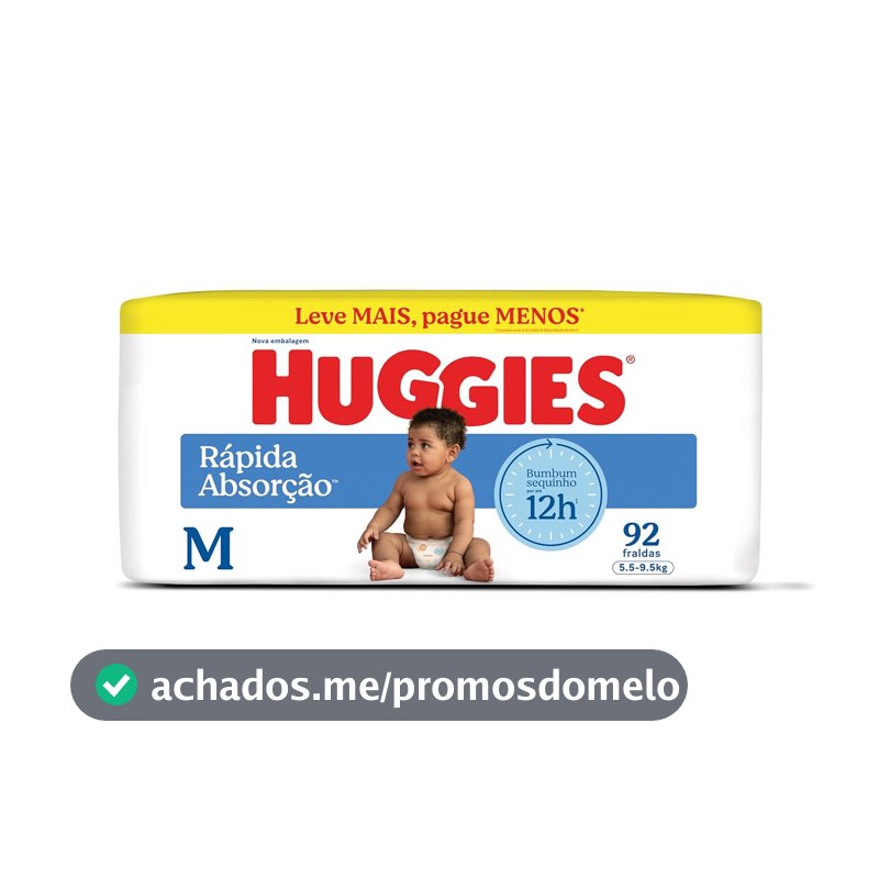Huggies Rápida Absorção Fralda Descartável, Absorção Em Segundos M - 92 UN