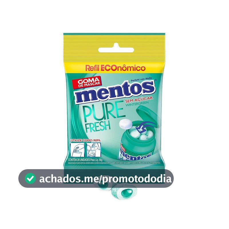 Goma de Mascar Sem Açúcar Mentos Pure Fresh, Menta Verde, 56g