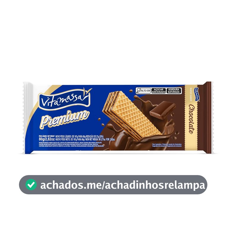 Vitamassa Biscoito Wafer Premium Sabor Chocolate 80g