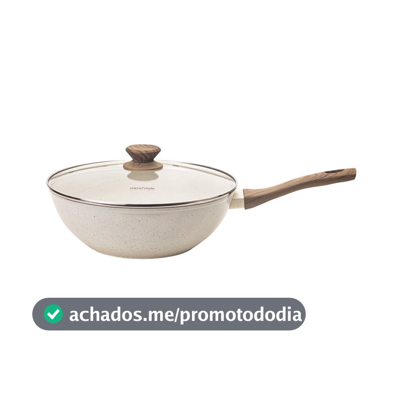 Mimo Style Frigideira Wok 28cm Linha Cook - Alumínio com Revestimento Cerâmico e Fundo Indução Marmol - Vanilla