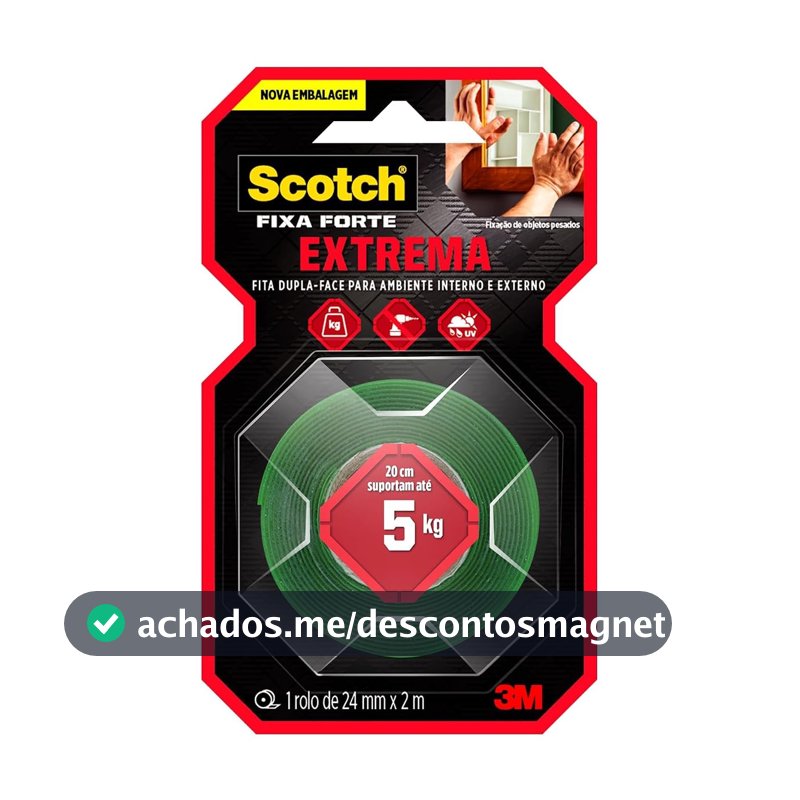 SCOTCH 3M Fita Dupla-face Fixa Forte Extrema 24 mm x 2 m 1 Unidade