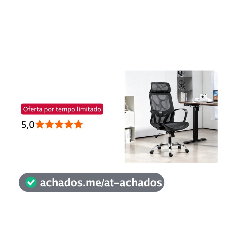 Cadeira de Escritório Ergonômica em Malha, Assento em Formato U, Altura Ajustável – Ideal para Escritório e Home Office (Preto)