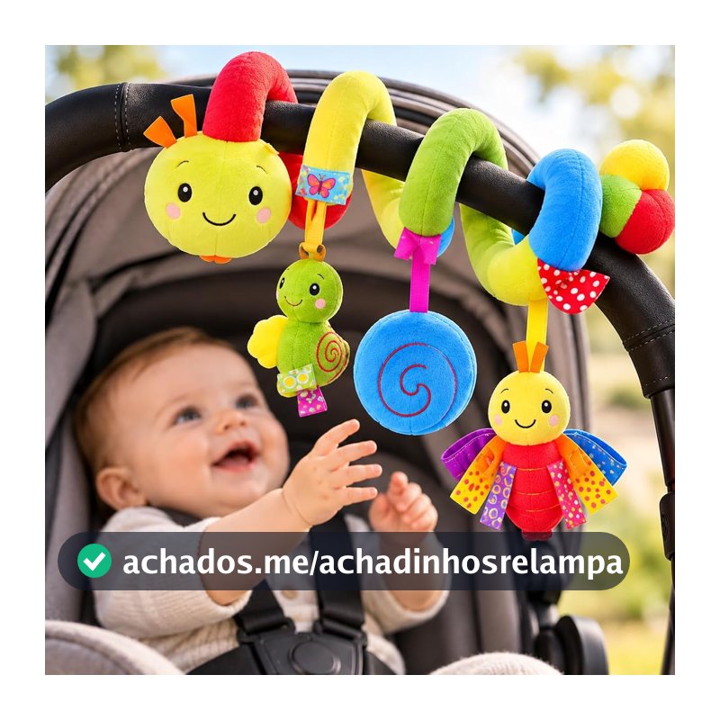 Móbile para Carrinho de Bebê Espiral com Chocalho, Cores Vibrantes e Texturas, Móbile Sensorial para Berço, Bebê Conforto e Moisés, Brinquedo para Bebês