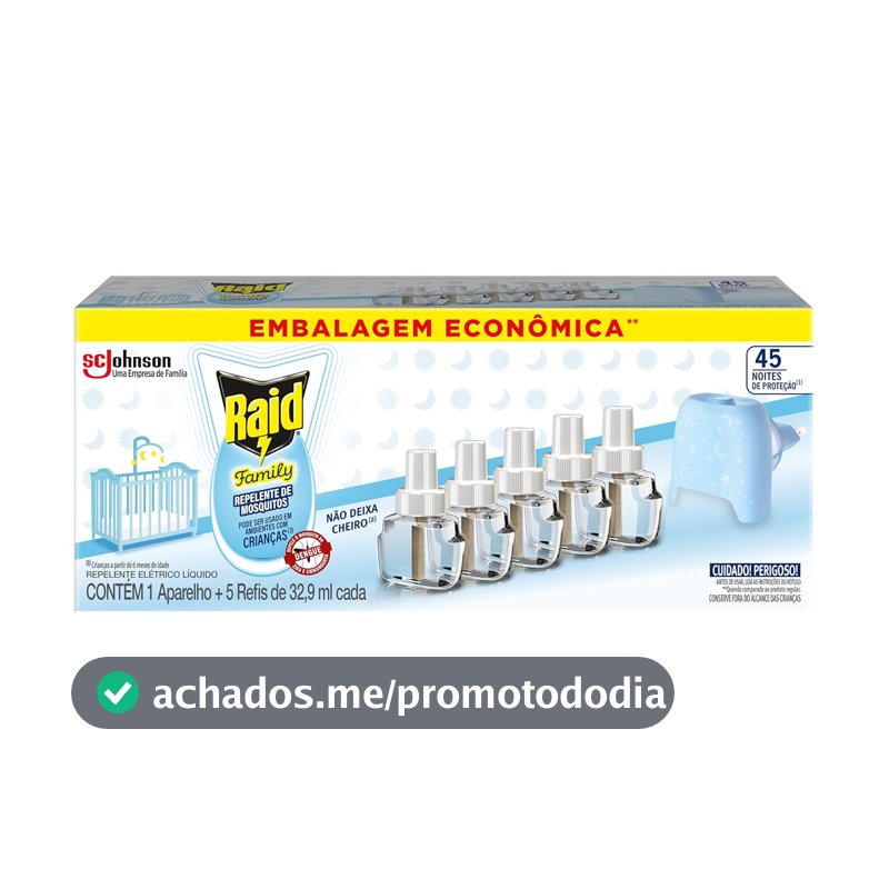 Repelente Elétrico Líquido Raid Family, 45 Noites, 32,9ml