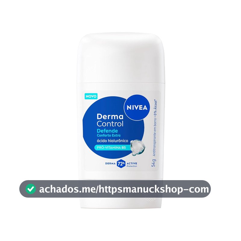 NIVEA Desodorante Antitranspirante Stick Derma Control Defende 54g, Proteção 72h, Previne Irritações, Ácido Hialurônico, Conforto Extra