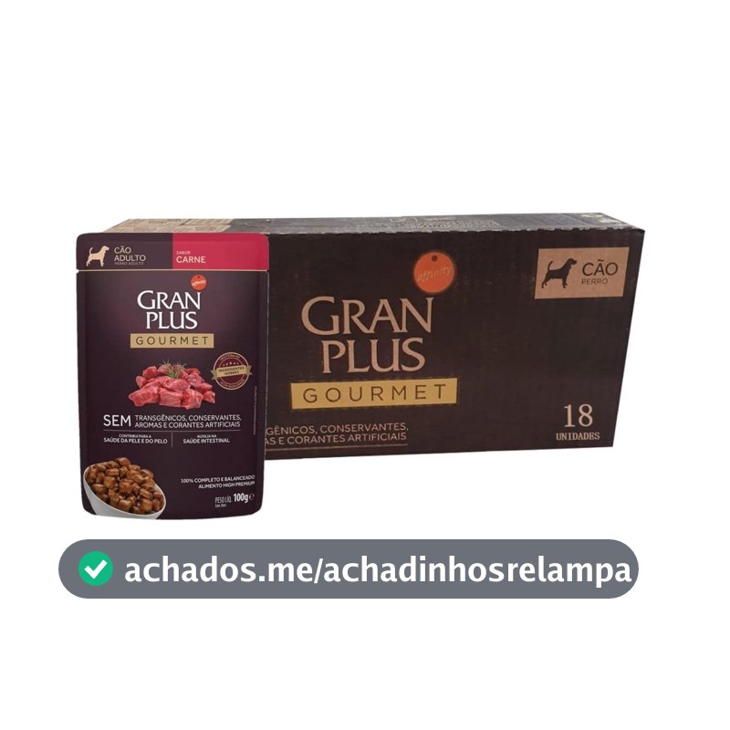 GRANPLUS SACHÊ GOURMET CAO ADULTO CARNE 100g - pack com 18 unidades