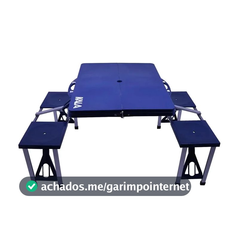 Mesa Dobrável Kala Deluxe Azul com 4 Banquetas de Alumínio para Camping