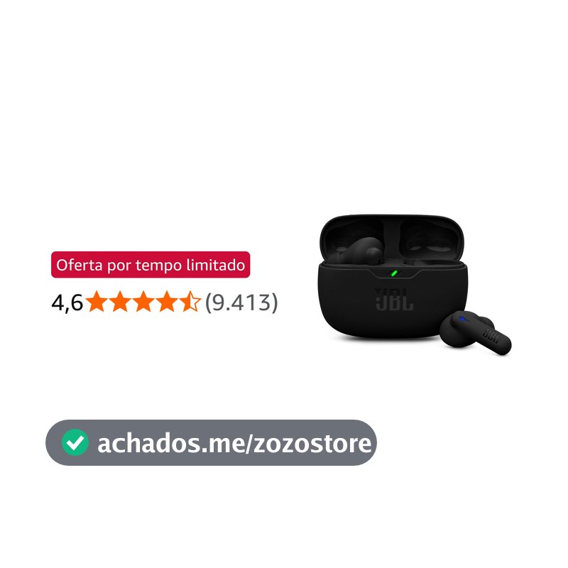 Fone de Ouvido Sem Fio, JBL, Bluetooth, Wave Beam 2, Intra Auricular, Sem Fio, Resistente À Água e Poeira - Preto