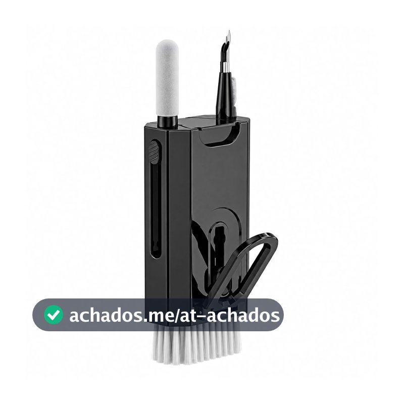 Kit de Limpeza 8 em 1 Premium, Multifuncional, Portátil, com Removedor de Teclas, para Teclado, Fones, PC e Celular (PRETO)