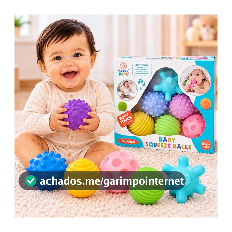 Kit Bolas Sensoriais para Bebê 6 Peças em Silicone – Brinquedo Educativo com Texturas, Coordenação Motora e Estímulo Sensorial - Mordedor Infantil