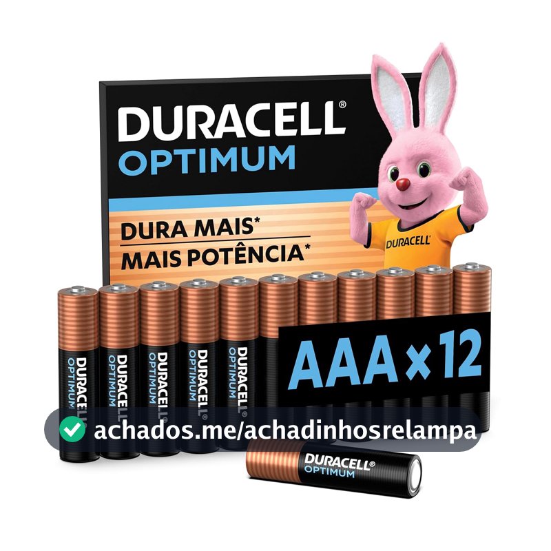 Duracell Pilhas Optimum AAA Palito Pack 12 Unidades – Dura Mais – Para Controle de Videogame e Brinquedos