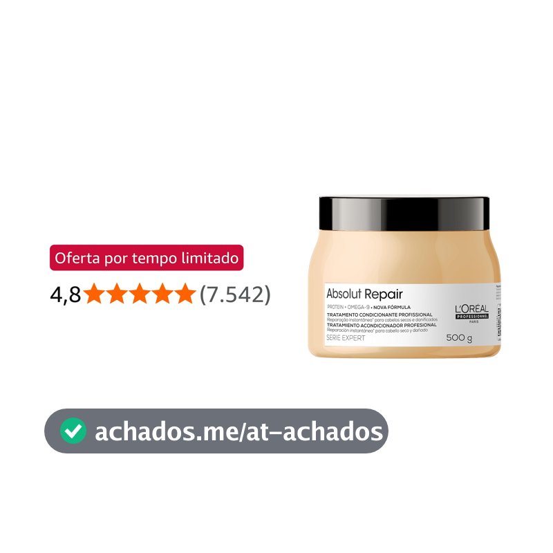 L'Oréal Professionnel Máscara Capilar Absolut Repair, Tratamento Capilar Proteico Para Nutrição Profunda, Hidrata, Repara Danos e Acrescenta Brilho, Para Cabelos Secos e Danificados
