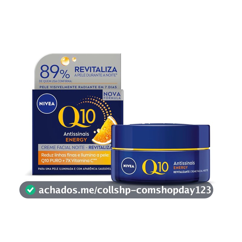 NIVEA Creme Facial Q10 Energy Antissinais Noite 50g, Reduz Linhas Finas, Ilumina, Pele mais Jovem, Revitalizante, Cuidado Facial Noturno