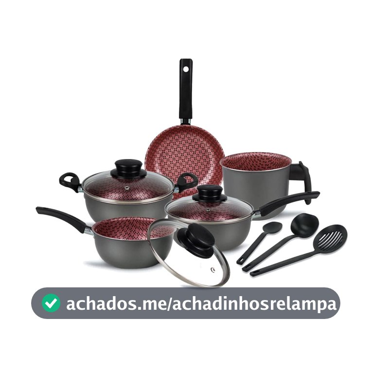 Conjunto Panelas Elegan Prime 8 Peças Grafite com Rosa - Dona Chefa