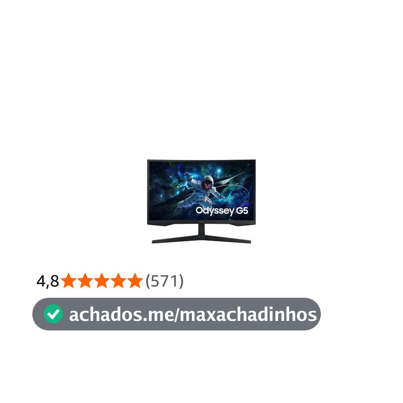 Monitor Gamer Samsung Odyssey G5 27, Resolução QHD, Taxa de atualização de 165Hz & 1ms de tempo de resposta (MPRT), Curvatura com 1000R, HDR 10, AMD FreeSync, Eye Saver Mode & Flicker Free Mode