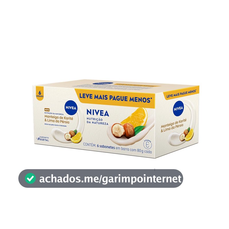 NIVEA Sabonete Vegetal Nutrição Da Natureza Manteiga De Karité & Lima Da Pérsia 80g (6 un.), Limpeza Delicada, Banho, Pele Macia e Hidratada, Fórmula Natural