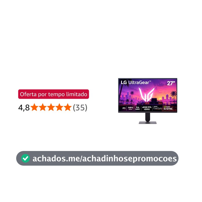 LG UltraGear Monitor Gamer 27" IPS, 144Hz Nativo, 1ms (MBR), Full HD (1920x1080), HDR10, NVIDIA G-SYNC, AMD FreeSync, Preto - 27G411B