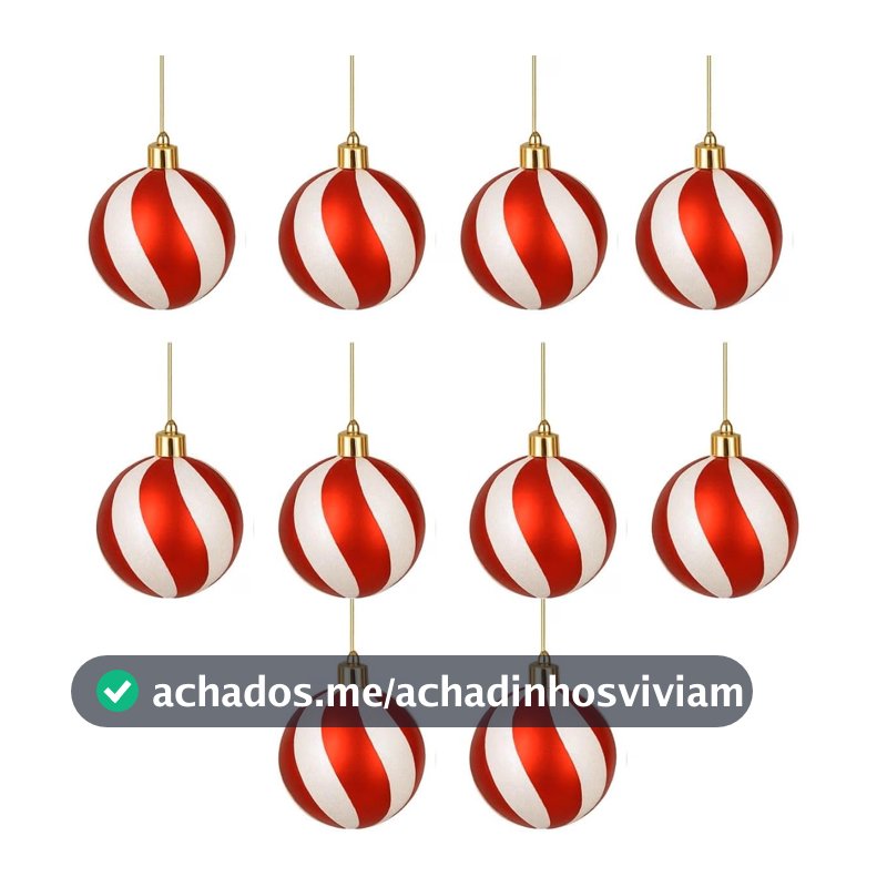 Kit 10 Bolas de Natal Listradas Vermelha e Branca 6cm