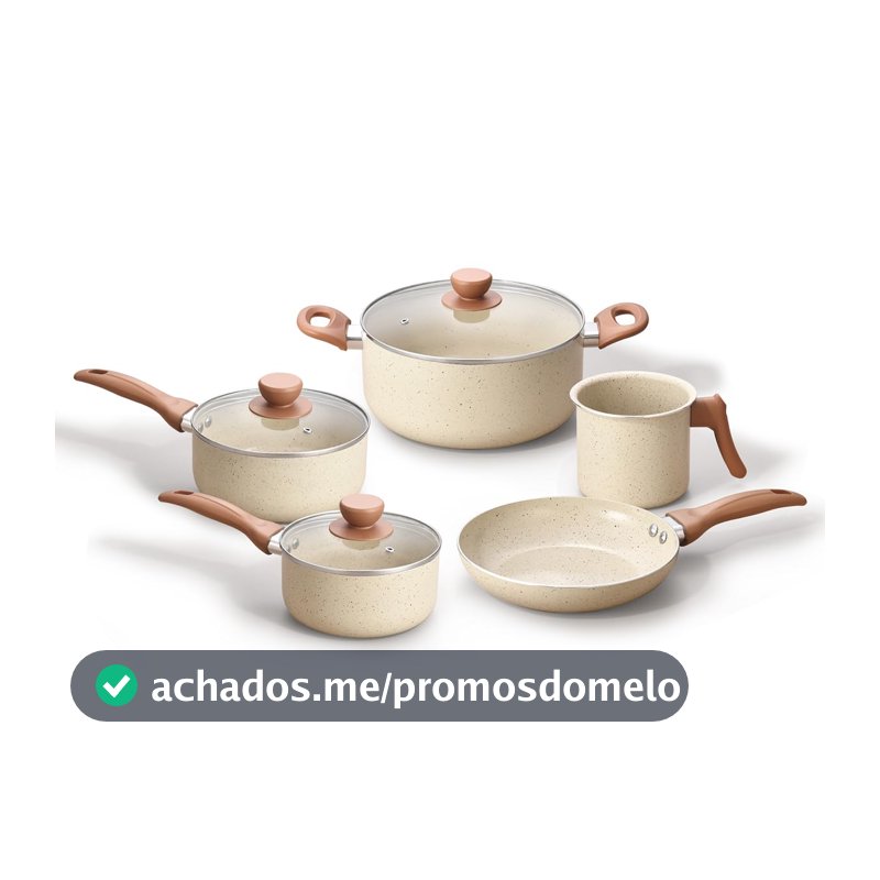 Oikos - Jogo 5 Panelas Antiaderente Cerâmico em Alumínio Bege Terrara