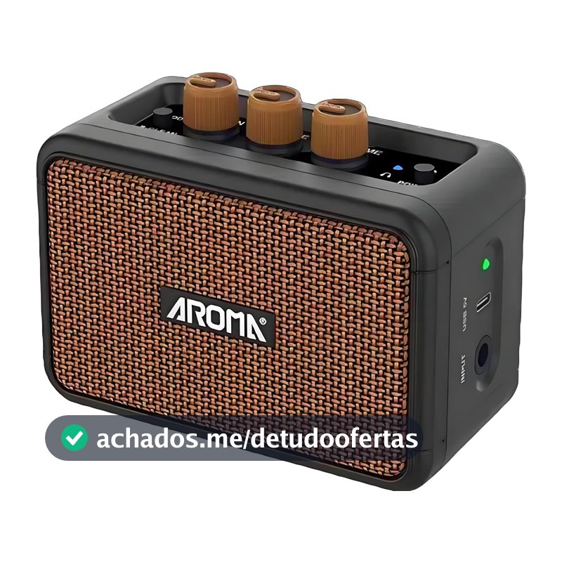 VEDO Caixa de som Bluetooth 5.3 compacta de 5W,Amplificador Mini para Guitarra Elétrica Aroma AG-04: 5W Portátil, 2 Canais (Clean/Overdrive), Bateria Recarregável 7h - Som Profissional