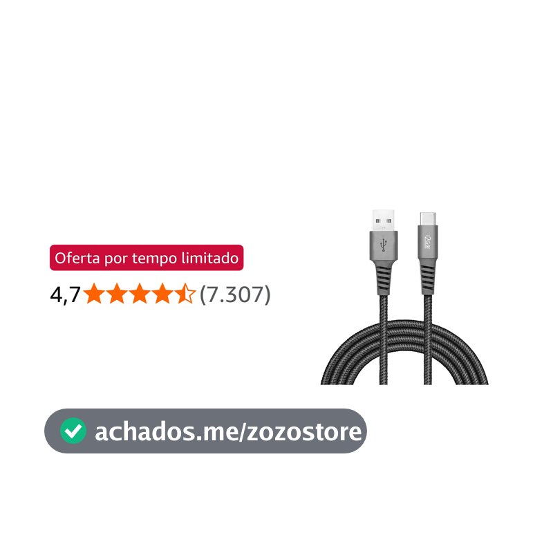 Cabo USB-C I2GO 2m 2,4A Nylon Trançado Chumbo - I2GO PRO