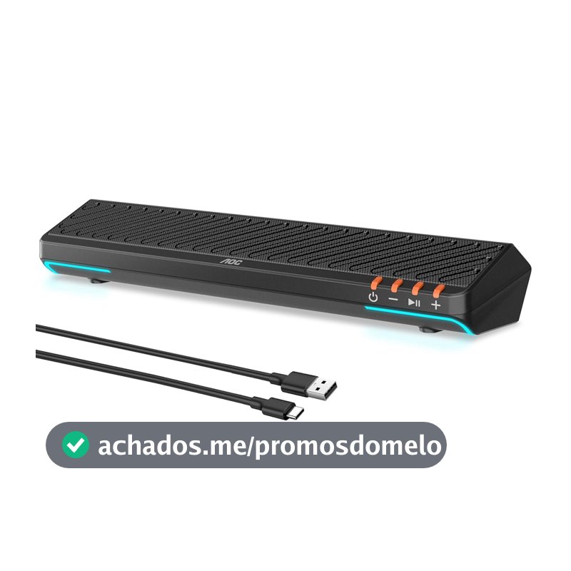 AOC ACS3640 Caixa de Som para PC Gamer 10W RMS, Iluminação RGB