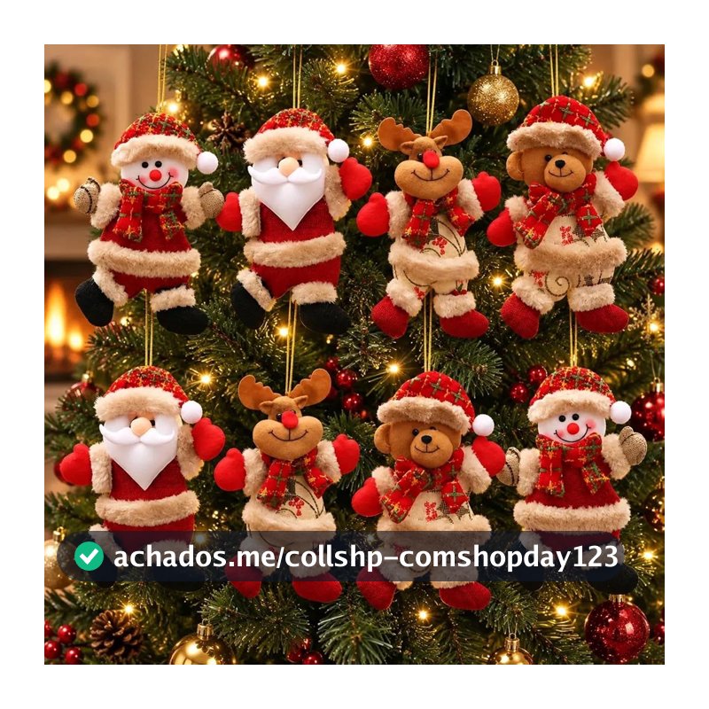 Kit 8 Pendentes Pelúcia Papai Noel Grande 16cm Enfeite Árvore Natal