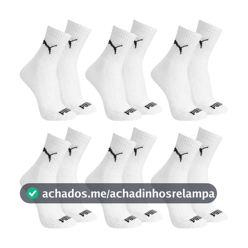 Kit 6 Pares Meia Cano Médio Alto Atoalhada Esportiva Algodão Masculina Feminina Unissex Adulto Academia Dia a Dia Puma