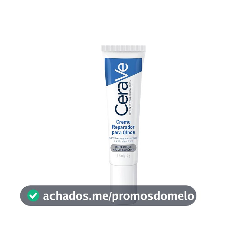 CeraVe Creme Reparador para Olhos, com 3 Ceramidas Essenciais e Ácido Hialurônico, Hidrata e Restaura a Barreira Protetora, Reduz Olheiras e Bolsas, Sem Perfume e Não Comedogênico, 15g