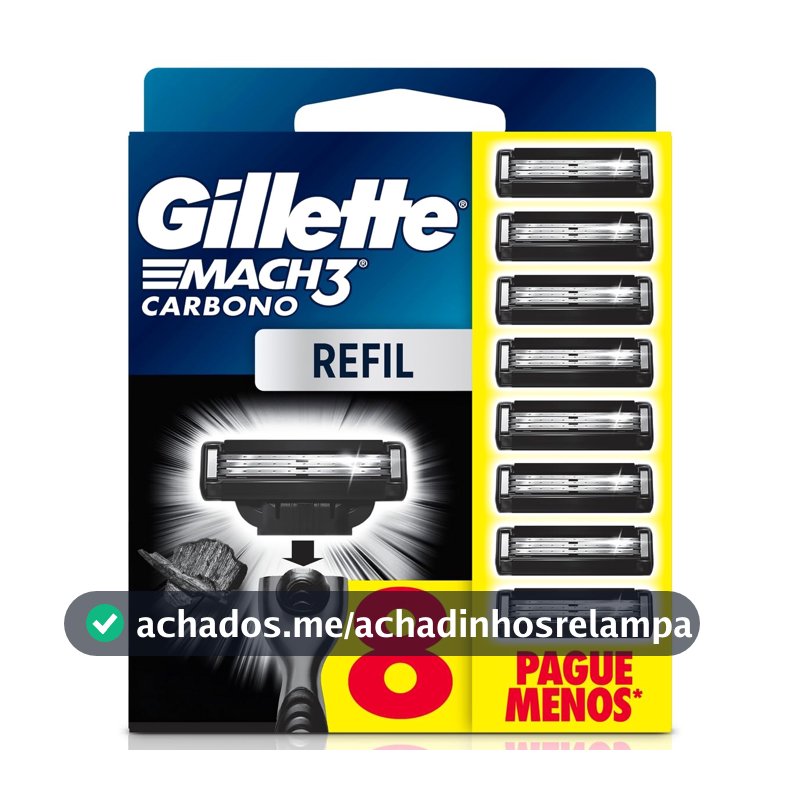 Gillette Mach3 Carbono Carga para Aparelho de Barbear com Carvão 8 Unidades