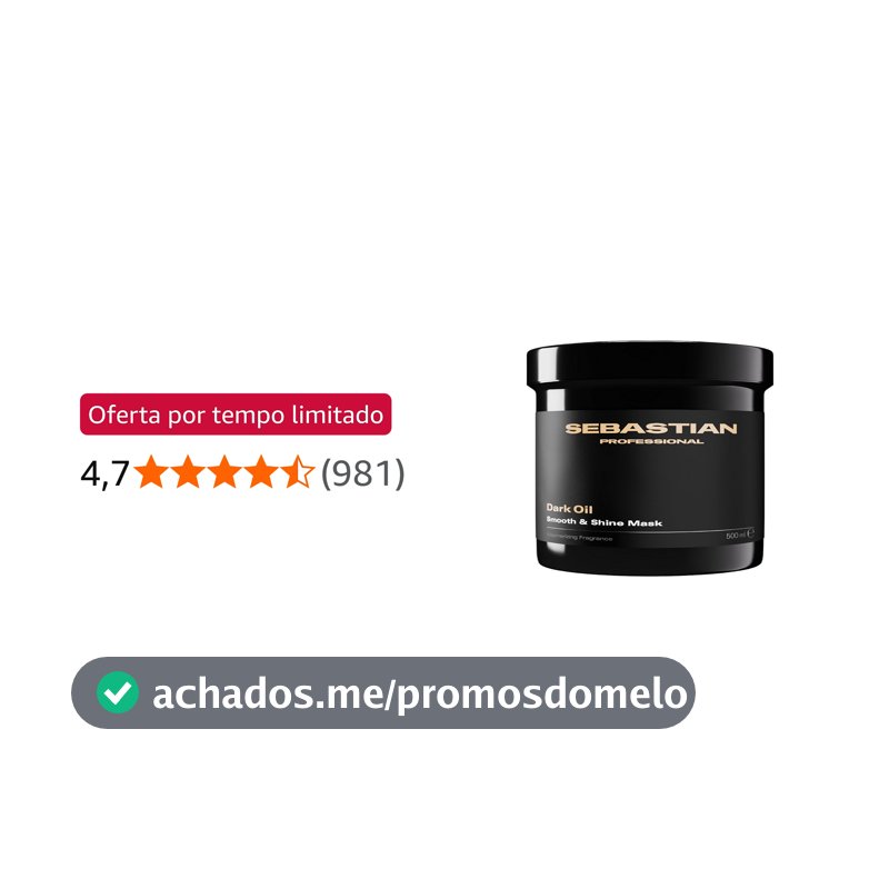 Sebastian Professional, Dark Oil, Máscara de nutrição, brilho e maciez para todos os tipos de cabelo, 500ml