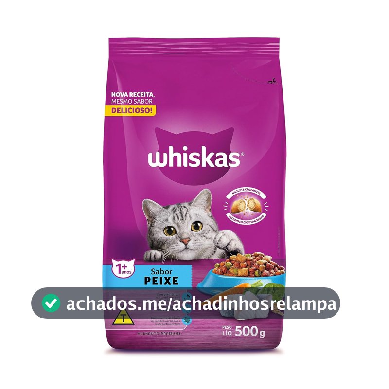 Ração Seca para Gatos Adultos Whiskas, Peixe, 500g