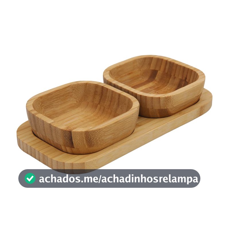 Mimo Style Jogo Petisqueira Ecokitchen Com Base - Conjunto Contém Dois Recepientes e Um Suporte; Produzido em Bambu Ecológico, Material Antibacteriano; Ideal para Servir Petiscos em Festas e Eventos