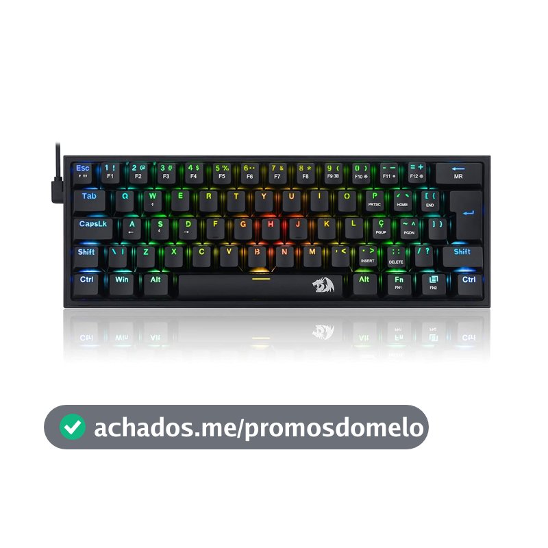Teclado Mecânico Gamer Redragon Fizz Switch Azul RGB Preto K617