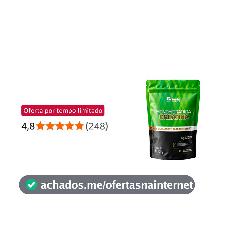 Growth Supplements - Creatina 500g Pouch Treino Musculação Dieta Alta Performance - Growth Supplements