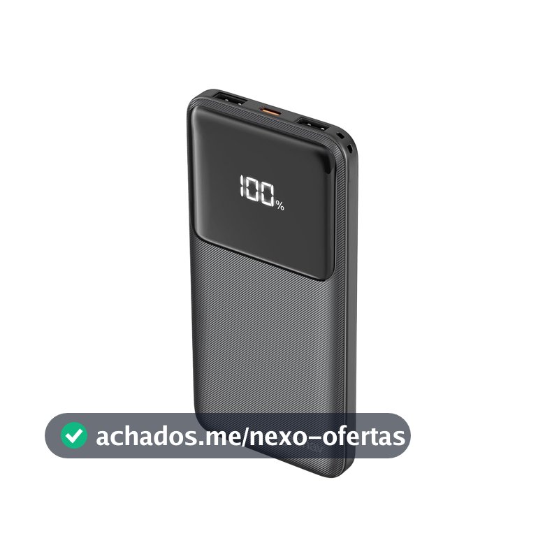 Geonav Power Bank, Carregador Portátil Universal 10.000mAh, Carga rápida, 2 saídas USB-A (até 18W quick charge) e 1 USB-C (até 20W Power Delivery), Led Indicador de Bateria, PB10K20W1PBK, Preto