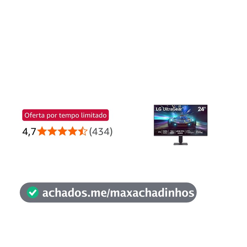LG UltraGear Monitor Gamer 24" IPS 144Hz (O/C) 1ms (MBR) Full HD (1920x1080) HDR10 NVIDIA G-SYNC AMD FreeSync, Preto - 24G411A