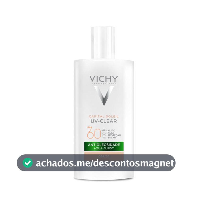 Vichy Capital Soleil UV-Clear Protetor Solar Facial Antioleosidade e Antiacne, Toque Seco FPS 60, com Niacinamida e Ácido Salicílico, Acabamento Invisível, Cor 2.0, 40g