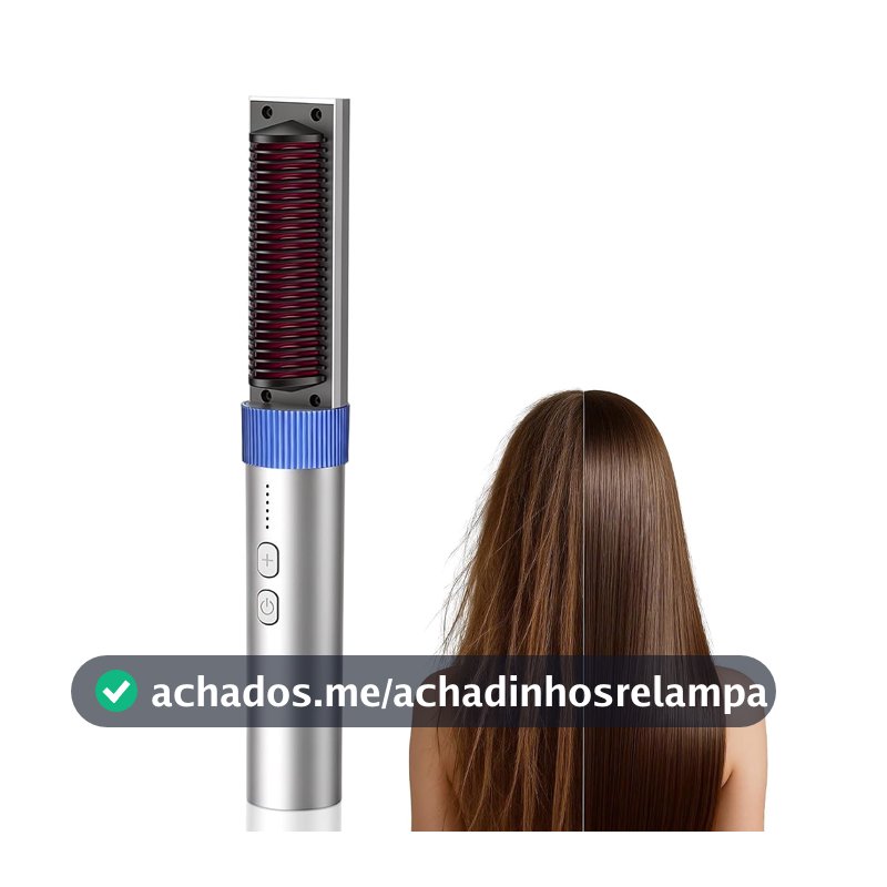 Escova Alisadora sem Fio com Temperatura Ajustável, Alisa e Modela - Azul