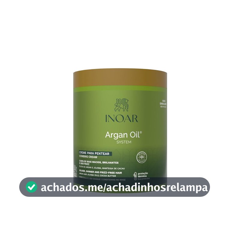 Inoar, Argan Oil, Creme para Pentear Finalizador, Hidratação e Antifrizz, Óleo de Argan, Jojoba e Manteiga de Cacau, Para Todos os Tipos de Cabelos, 500g