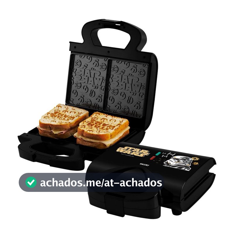 Sanduicheira Elétrica Mallory Star Wars Empire Plates – Superfície Antiaderente, Luzes LED, Alça com Toque Frio, Trava de Segurança - 220V