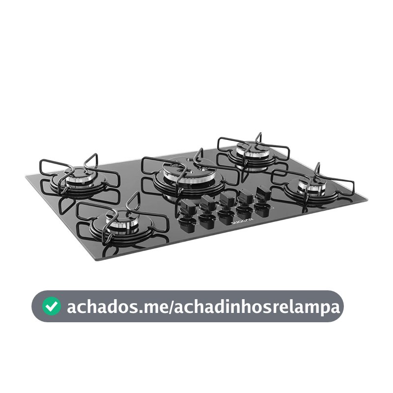 SUGGAR COOKTOP VIDRO PRETO 5 QUEIMADORES ESMALTADOS TRIPLA CHAMA CENTRAL FG5305AVP