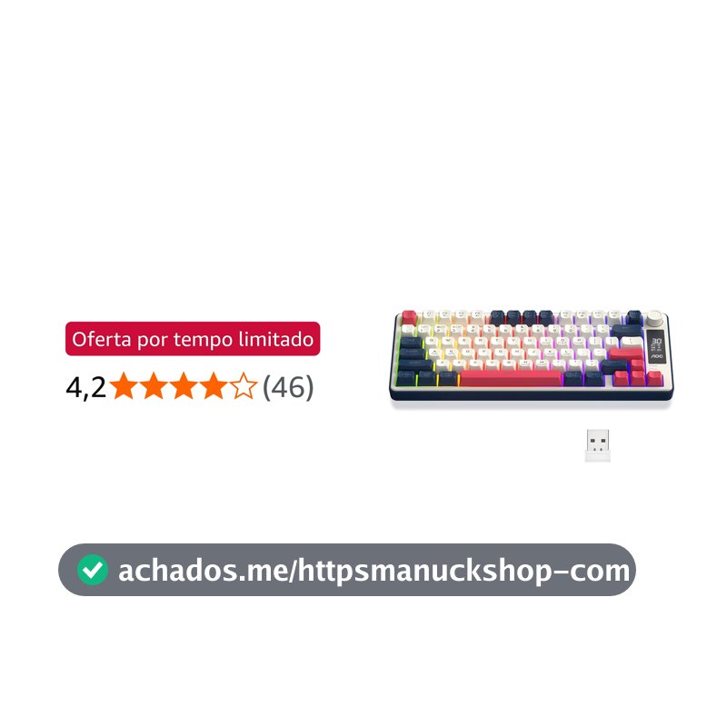 AOC GK280 Teclado sem fio 70%, Bluetooth Trimodo /2.4 GHz/USB-C, Teclado Gamer RGB LED Rainbow, Ideal para Jogos e Digitação, Ergonômico, Bateria Recarregável