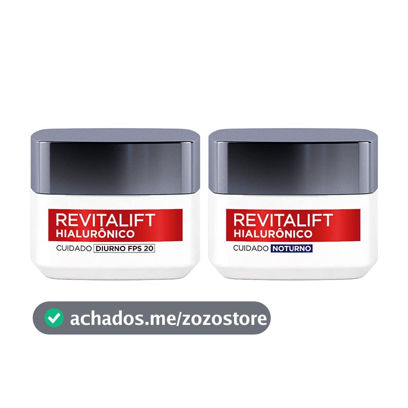Kit Hidratante Facial L'Oréal Paris Revitalift Hialurônico Diurno FPS 20 + Noturno, Tratamento Antirrugas e Preenchedor com Ácido Hialurônico Puro, 49g