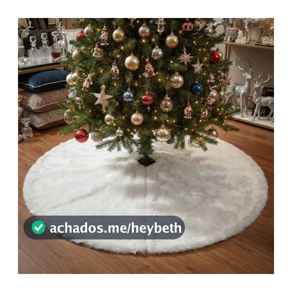 Saia Para Arvore de Natal Pelucia 70 CM Cores Branca - Verde - Vermelho - Rose Tapete Árvore de Natal Enfeites para Arvore de Natal, Base de Arvore de Natal Decoração de Natal (BRANCO)