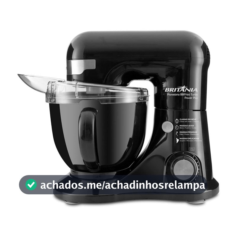 Britânia BBP760 Batedeira Planetária Power Plus, Preto, 12 Velocidades, 4.5L, 700W, 220V