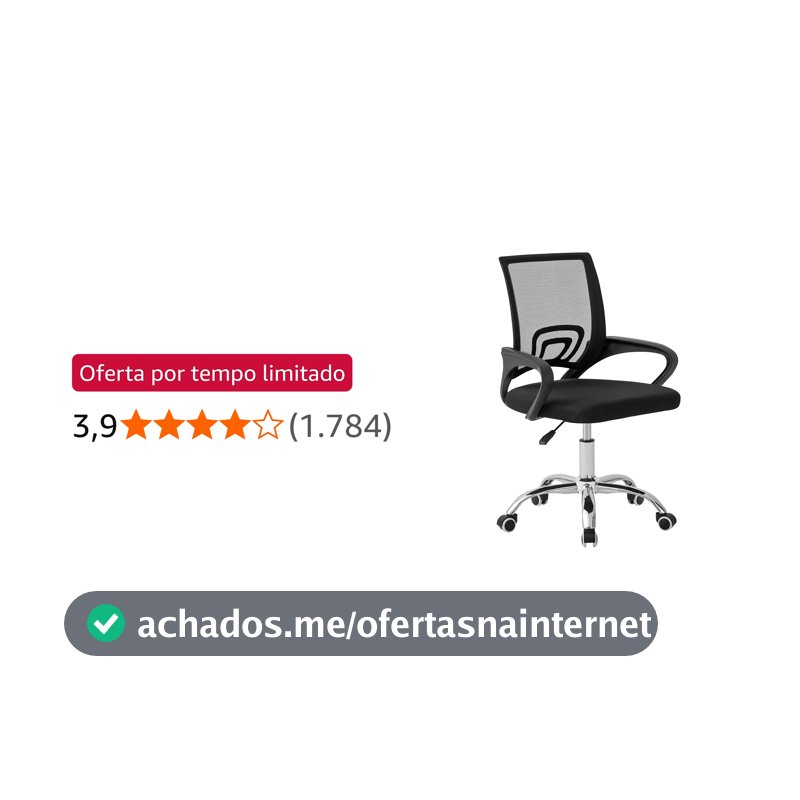 Cadeira Ergonômica Conthey Arco Home Office e Escritório, Encosto Mesh Respirável, Regulagem de Altura a Gás, Base Cromada 5 Rodízios 360°, Braços Fixos, Preta