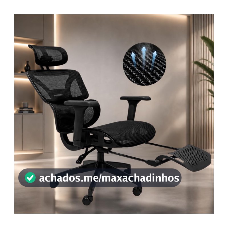 Cadeira Ergonômica Escritório Reclinável Vmstark com Apoio para Pés Ajuste Lombar Pescoço até 150kg (Preto)